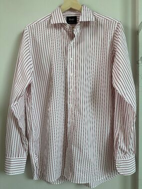 Drake’s Red Stripe Cotton Poplin Button Down Shirt Men’s Size 17